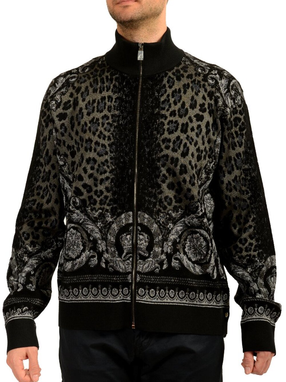 Versace Men's Wild Barocco Full Zip Wool Pullover Sweater US 2XL IT 56